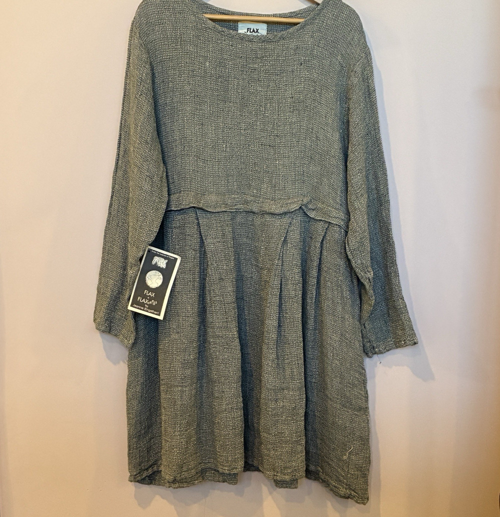 FLAX by Jeanne Engelhart Short Story Dress Gray Thermal Linen Midi Size Large